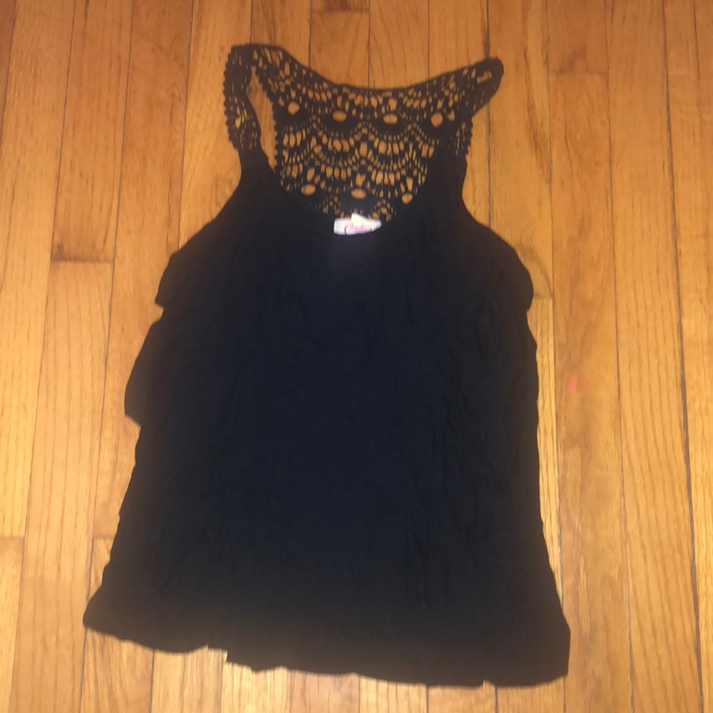 Black ruffled shirt